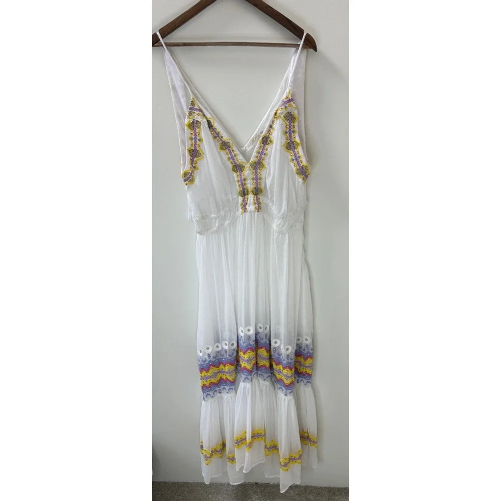 NEW Ramy Brook Sienna Embroidered Chiffon Swim Cover-Up Maxi Dress White XL $365 - Picture 2 of 16